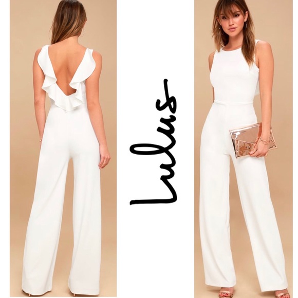 enamored white backless jumpsuit